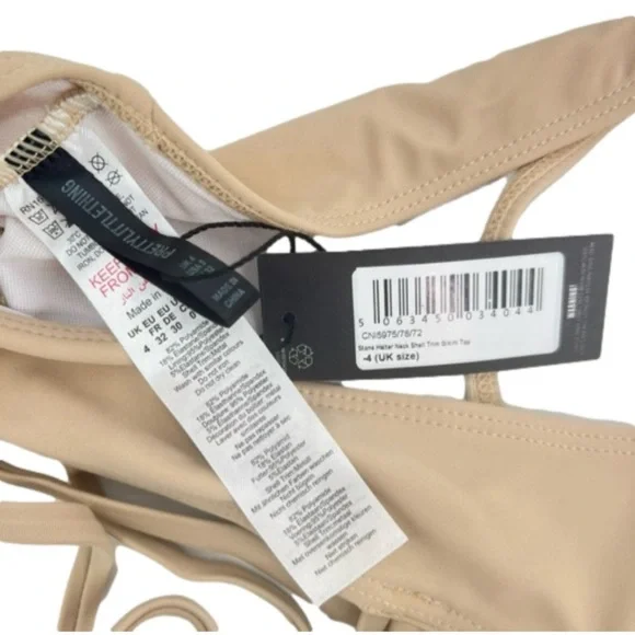 NWT PrettyLittleThing Beige Tan Stone Halter Neck Shell Trim Bikini Top UK4 US0 - Picture 10 of 10